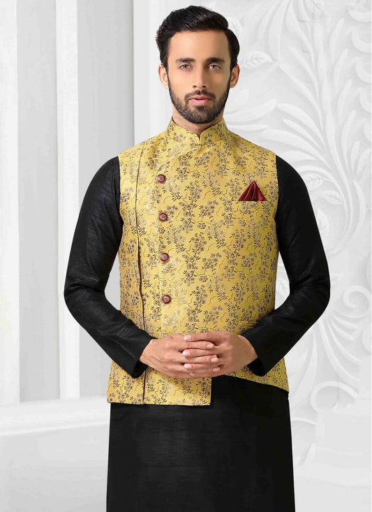 Weaving Zari Jacquard Gold Nehru Jackets - M1538