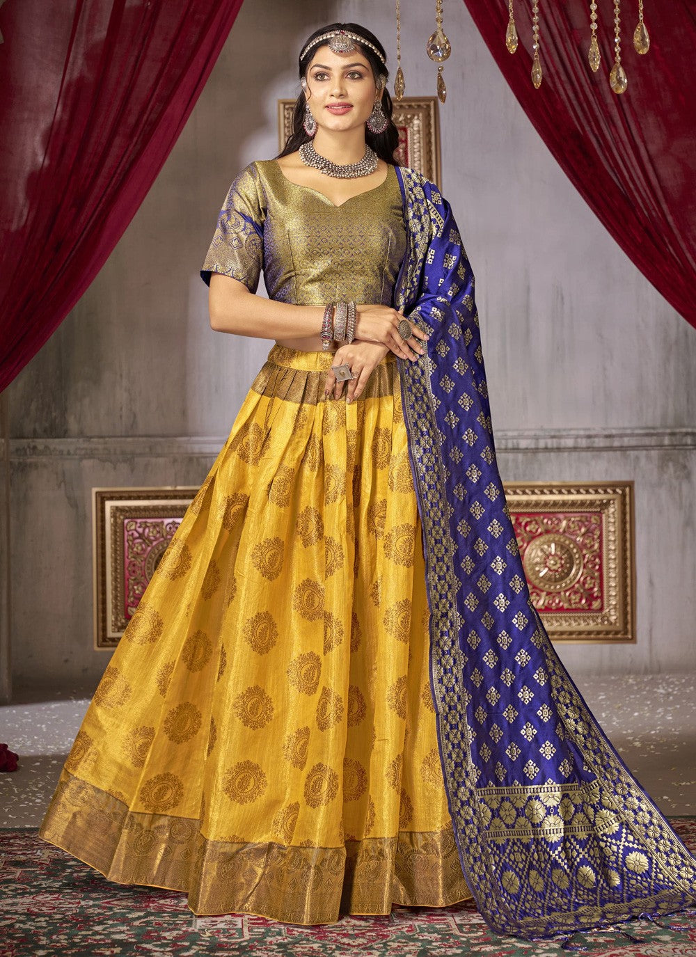 Weaving Zari Jacquard Silk A - Line Lehenga - L1241