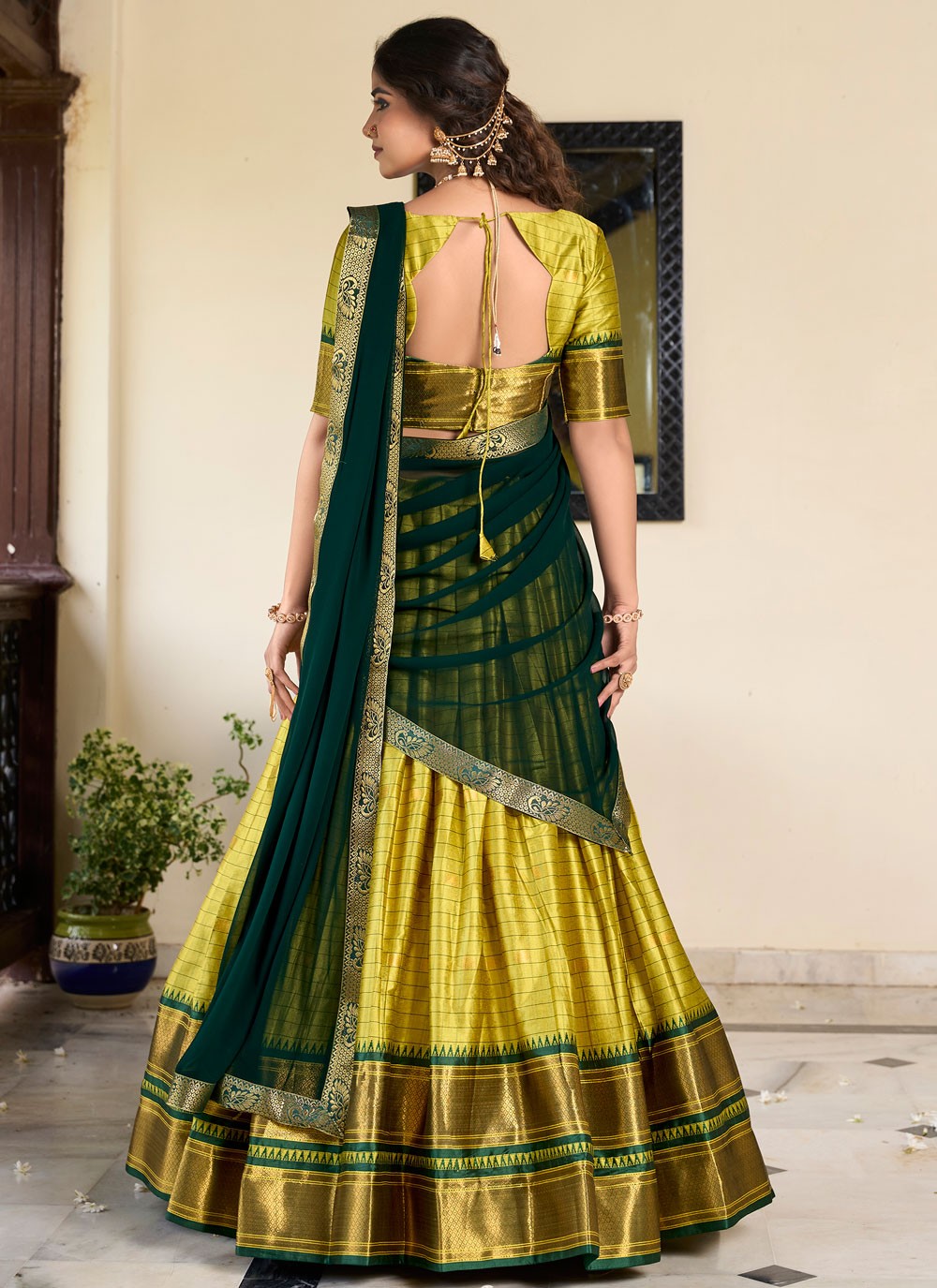 Weaving Zari Cotton Silk A - Line Lehenga - L2758