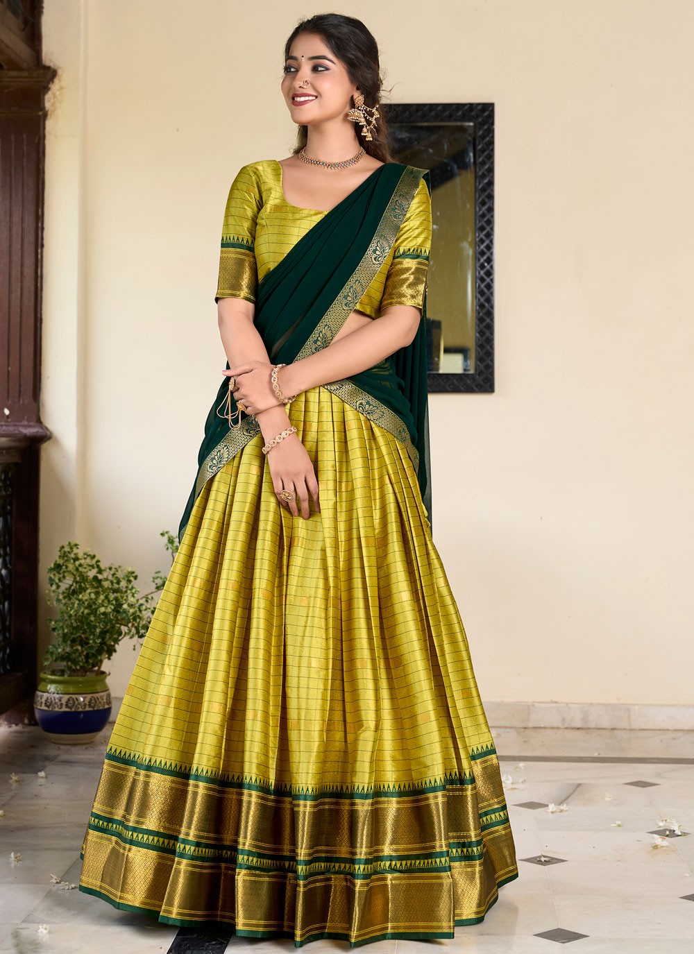 Weaving Zari Cotton Silk A - Line Lehenga - L2758