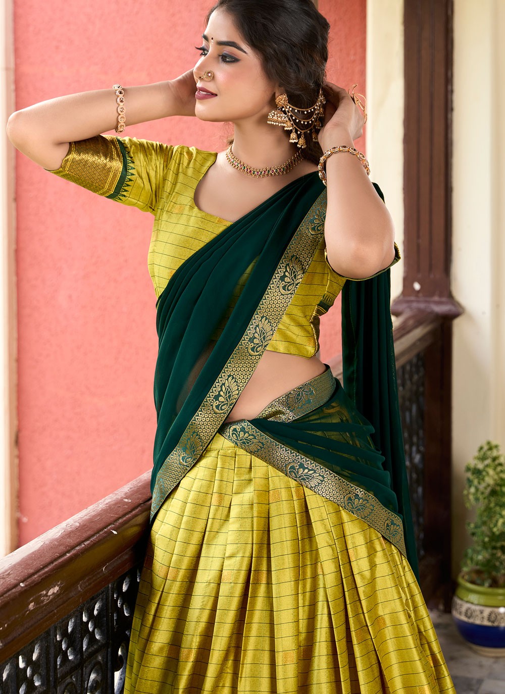 Weaving Zari Cotton Silk A - Line Lehenga - L2758