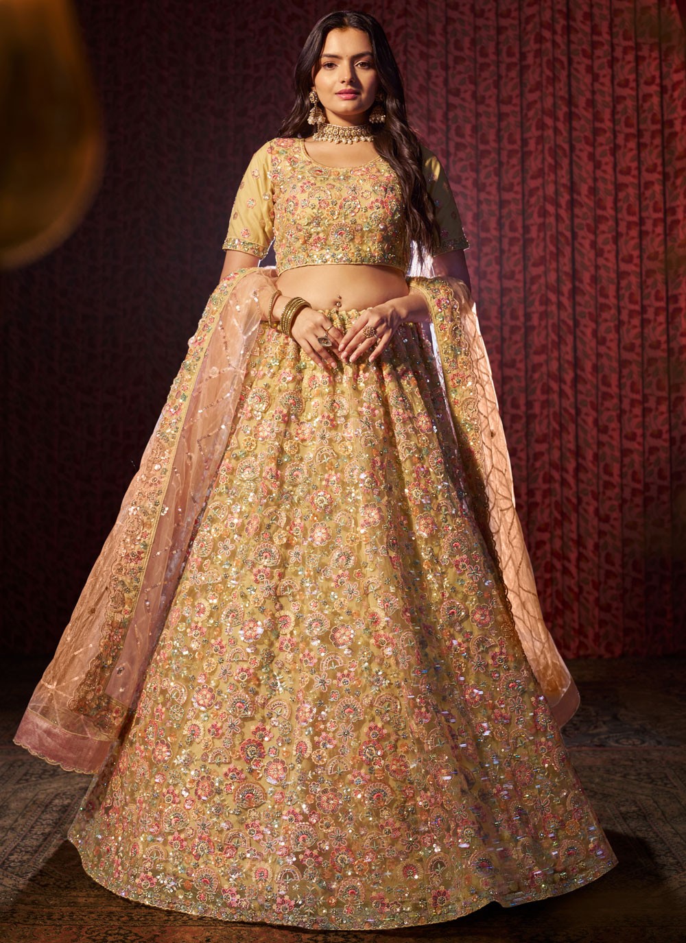 Cutdana Silk A - Line Lehenga - L2970