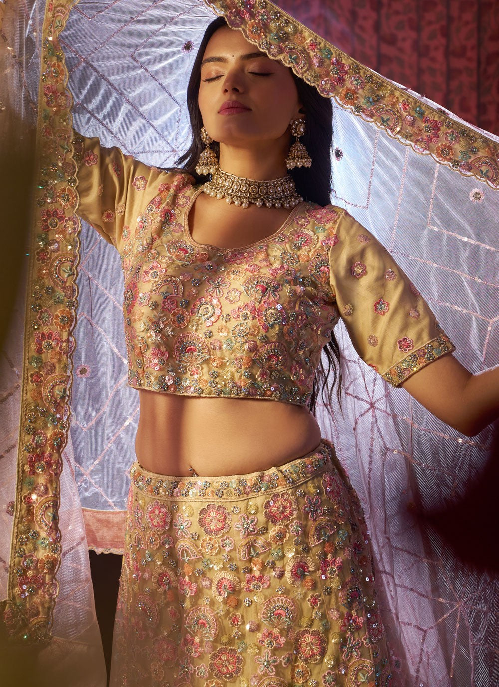 Cutdana Silk A - Line Lehenga - L2970