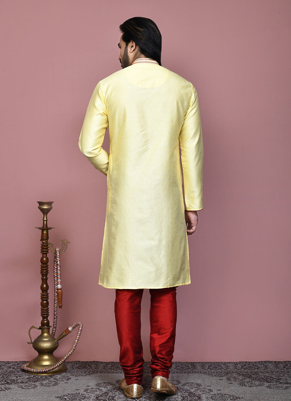 Resham Art Silk Yellow Kurta Pyjama - M7901