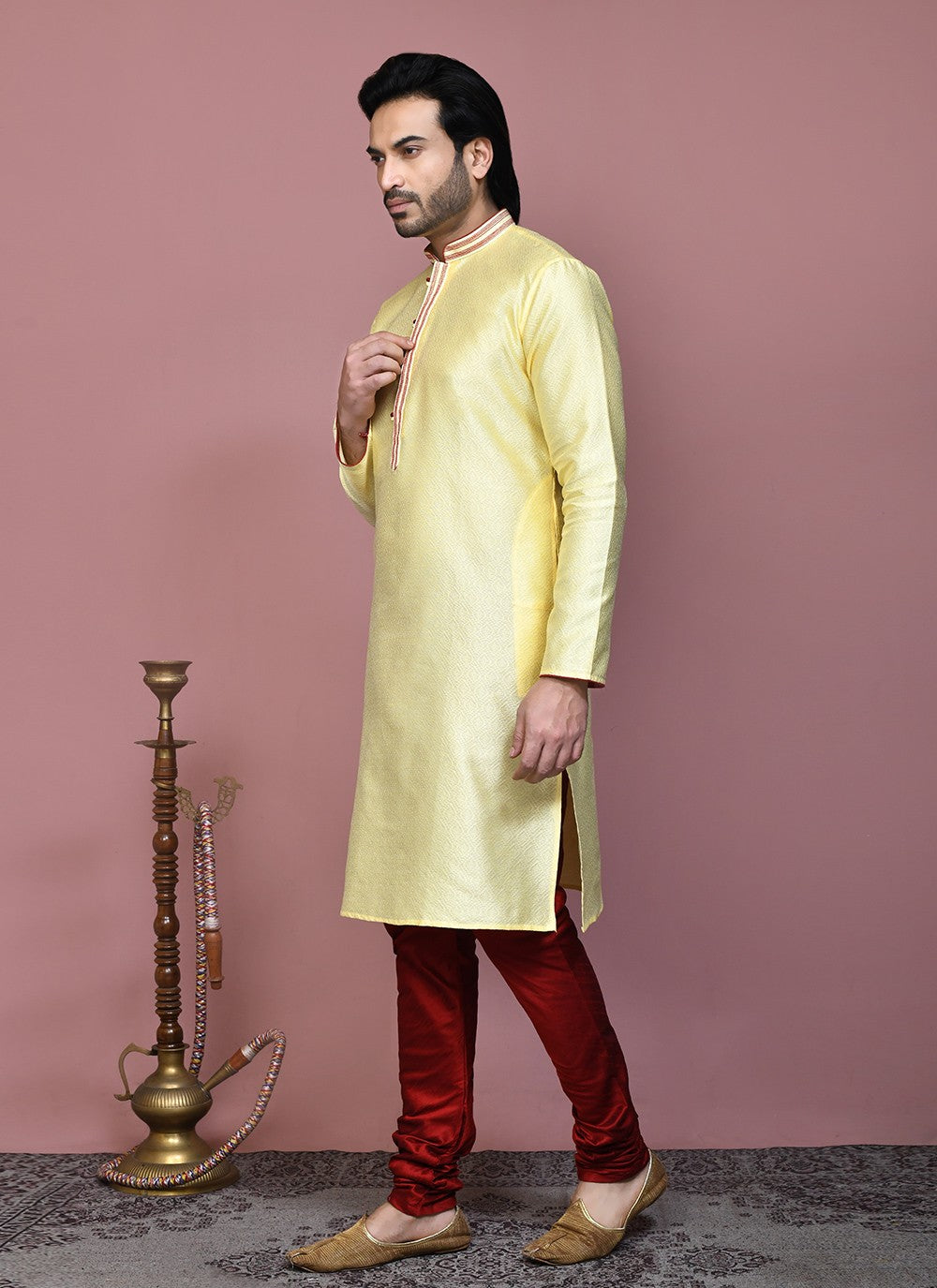 Resham Art Silk Yellow Kurta Pyjama - M7901