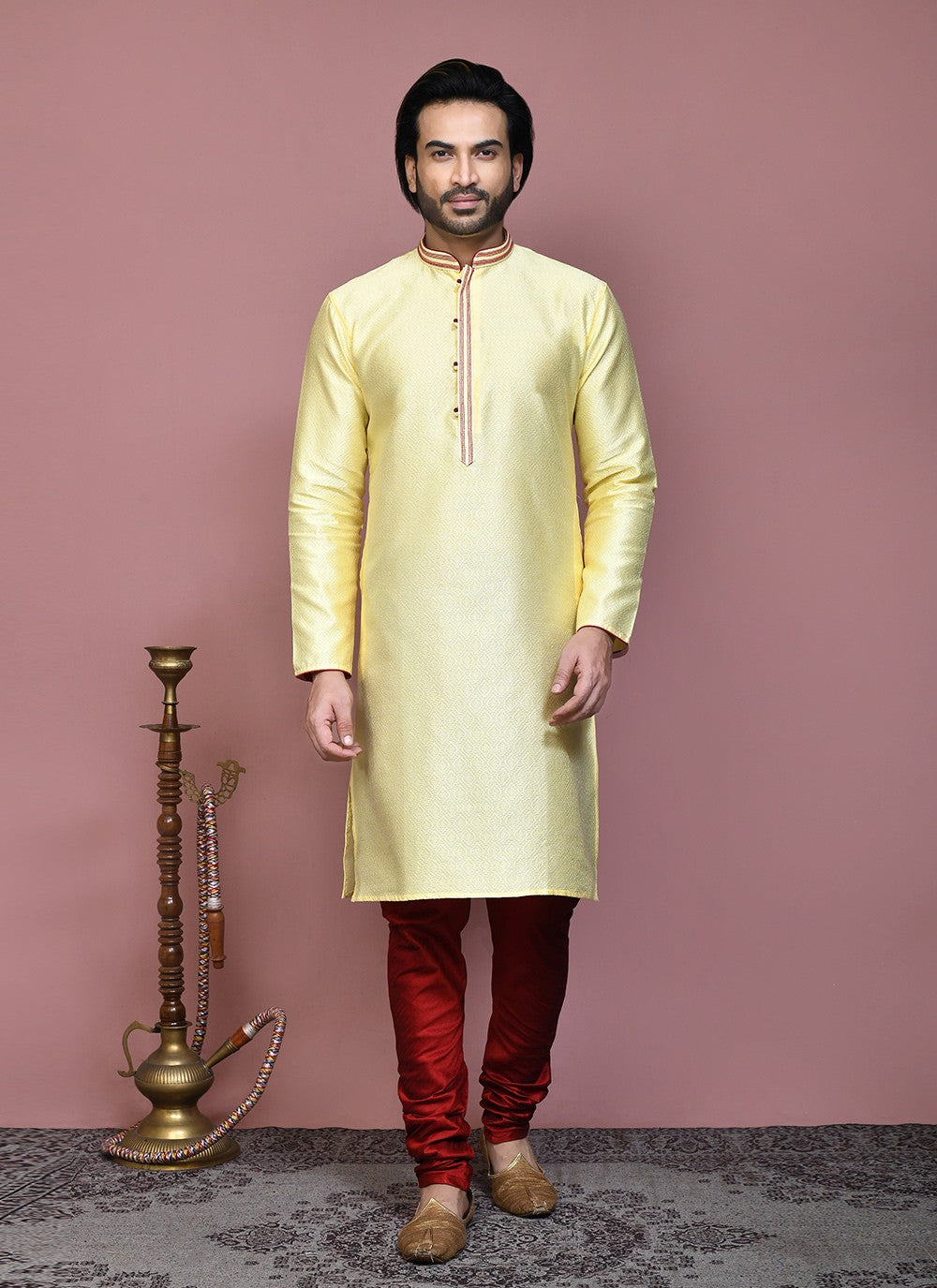 Resham Art Silk Yellow Kurta Pyjama - M7901