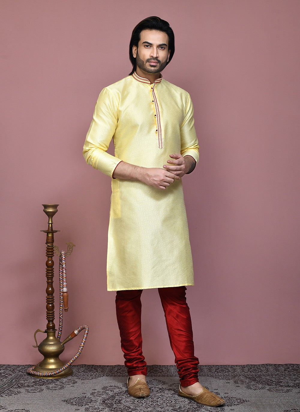 Resham Art Silk Yellow Kurta Pyjama - M7901