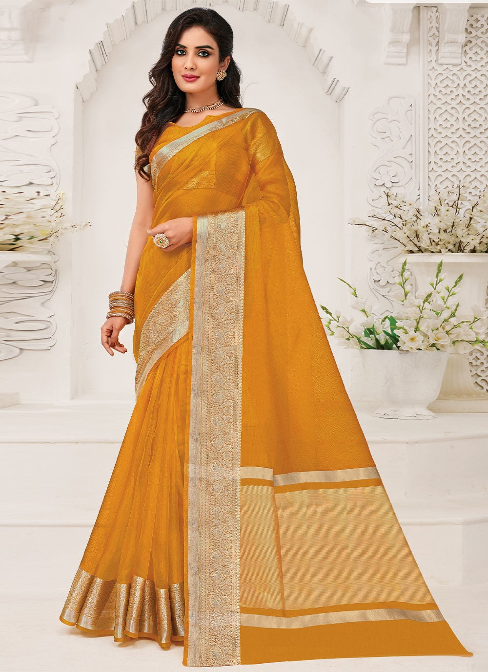 Classic Border Work Organza Saree - S1466