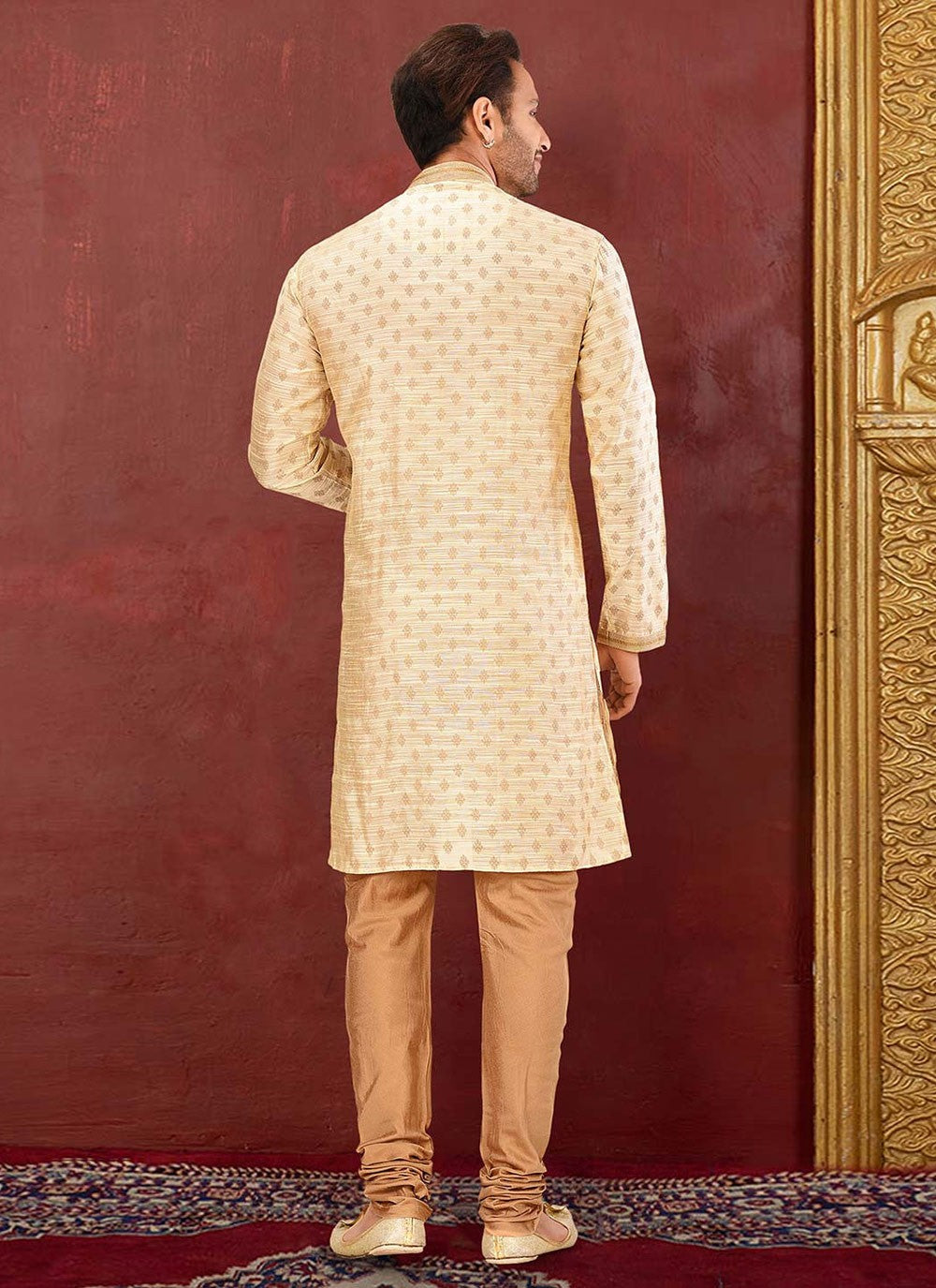 Zardosi Linen Yellow Kurta Pyjama - M2743