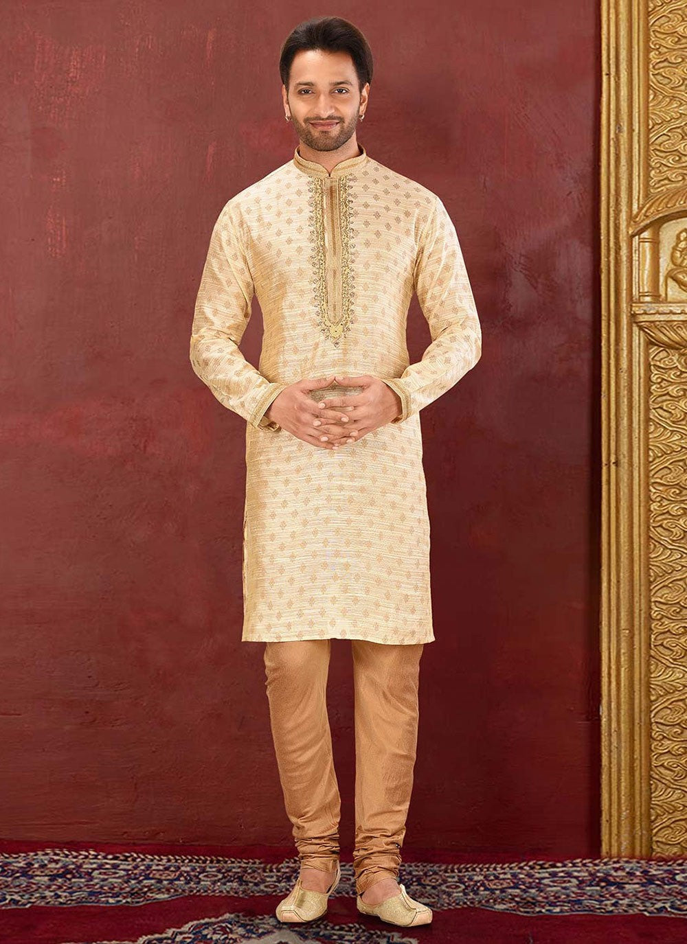 Zardosi Linen Yellow Kurta Pyjama - M2743