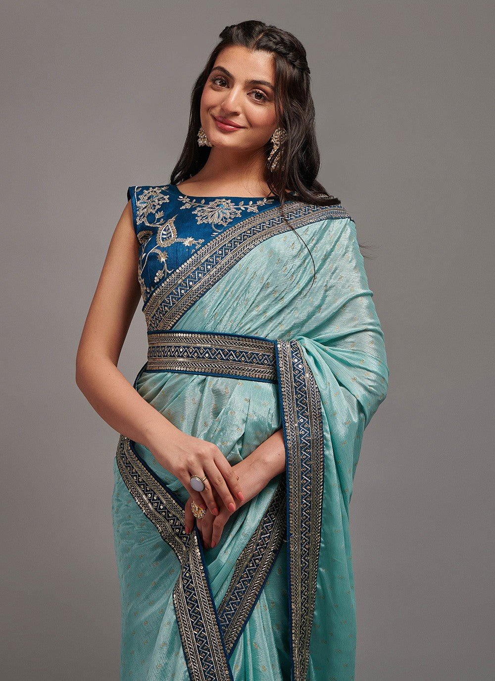 Trendy Embroidered Chinon Saree - S3286