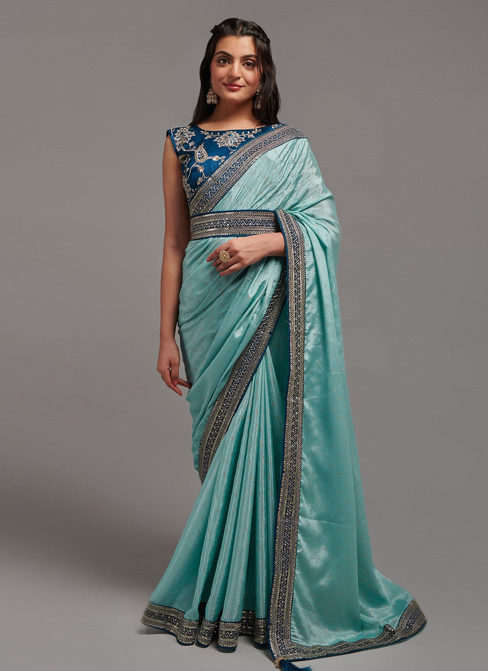 Trendy Embroidered Chinon Saree - S3286