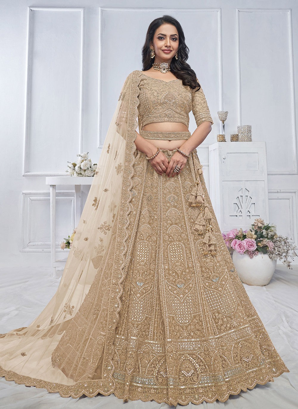 Embroidered Net A - Line Lehenga - L2825