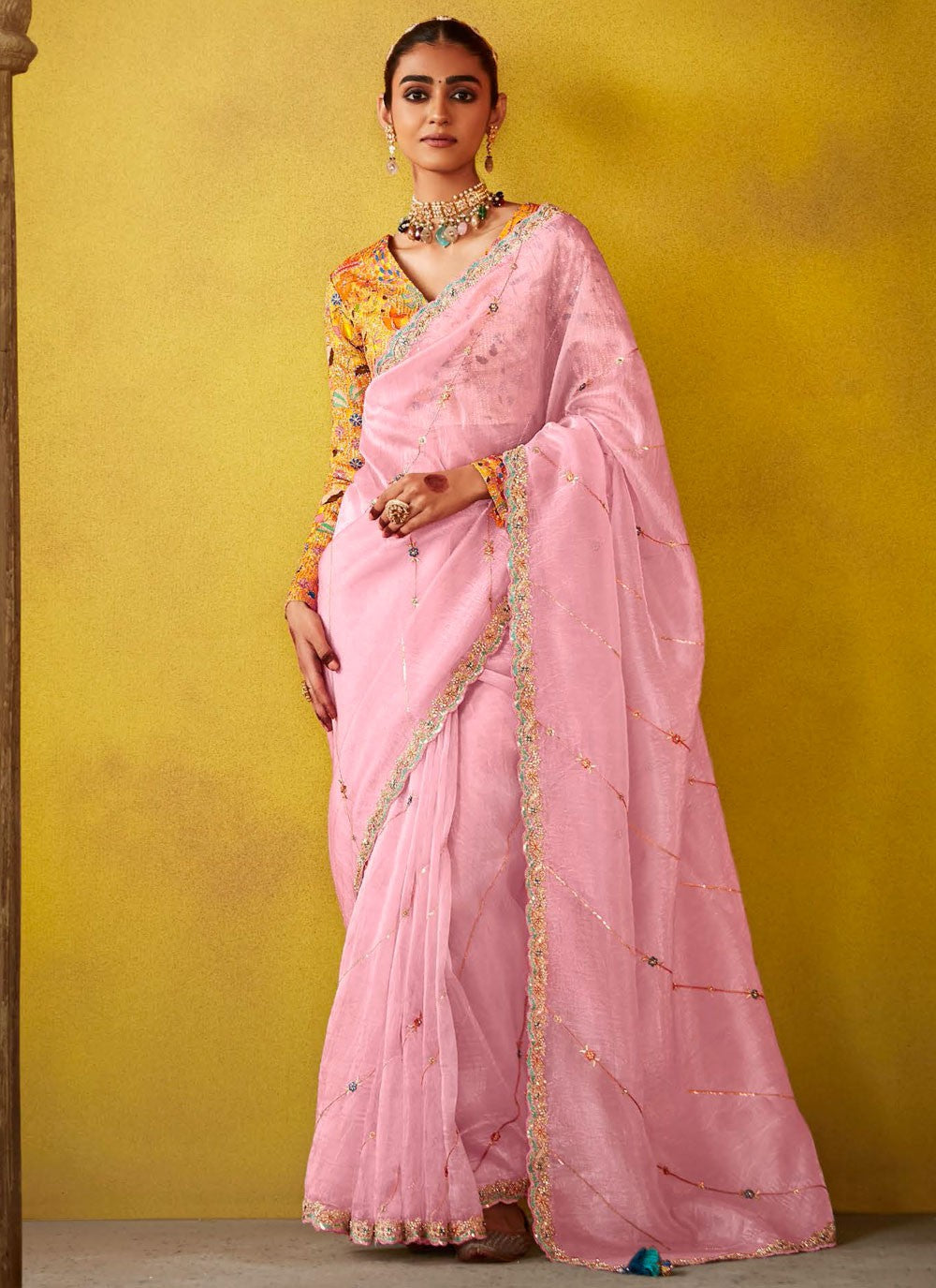 Cut Work, Embroidered, Stones, Zari Silk Saree - S12188