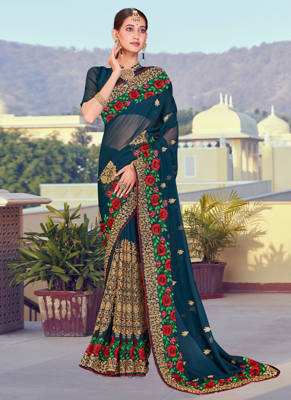 Saree Embroidered Georgette Saree - S2744