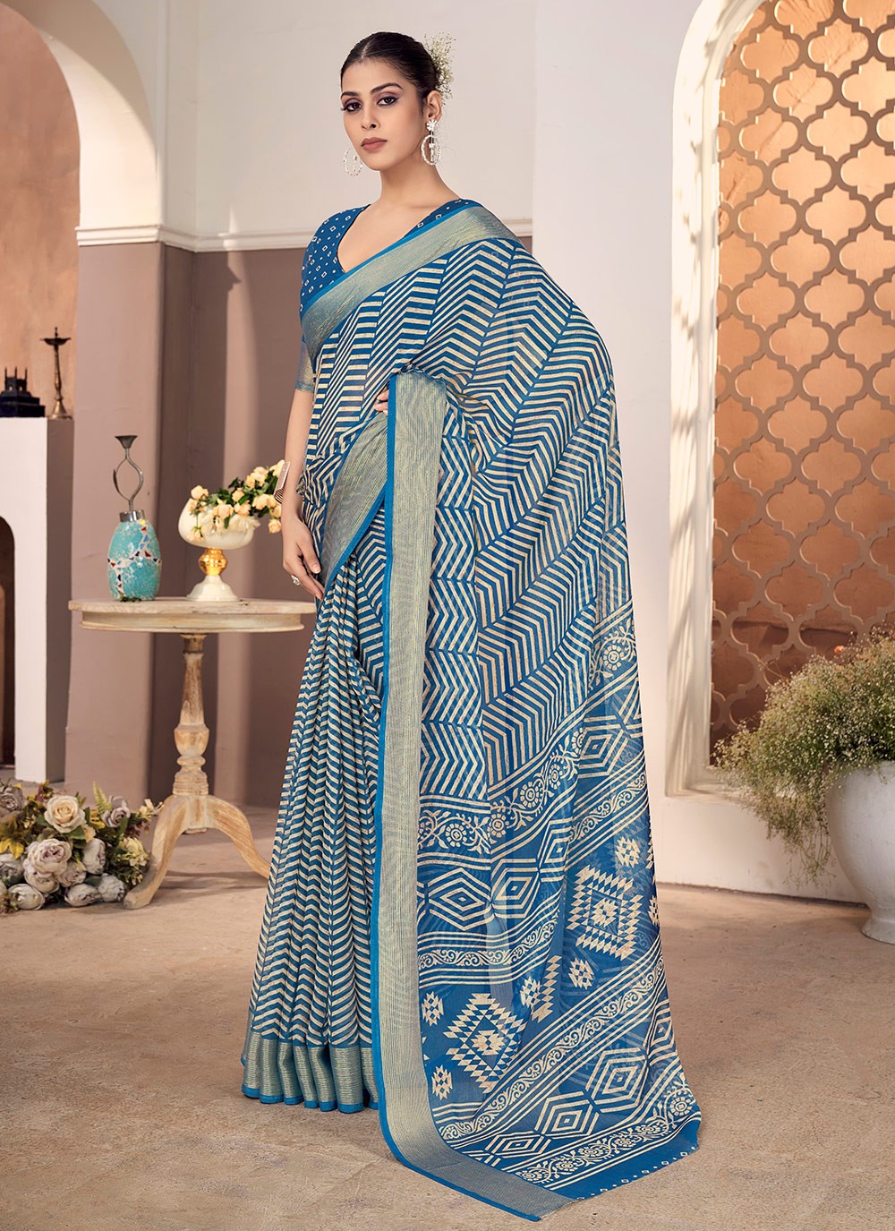 Trendy Printed Chiffon Saree - S8758