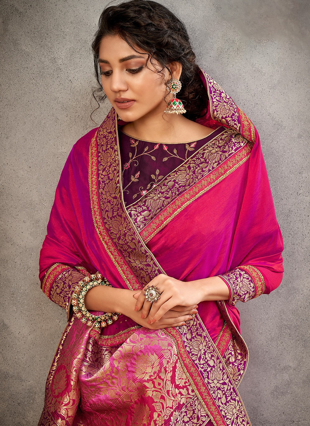 Classic Embroidered Georgette, Silk Saree - S7154