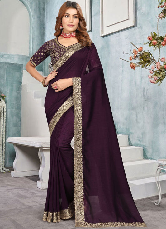 Classic Embroidered Vichitra Silk Saree - S10372