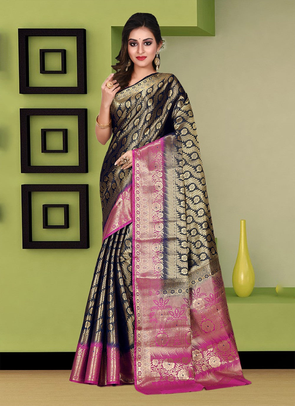 Contemporary Embroidered Silk Saree - S3339