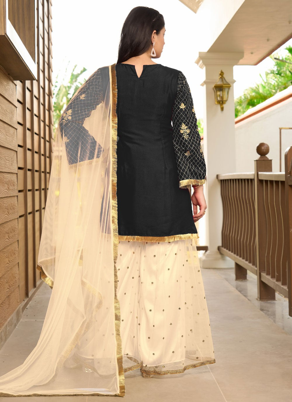 Embroidered Cotton Silk Palazzo Suit - T4411