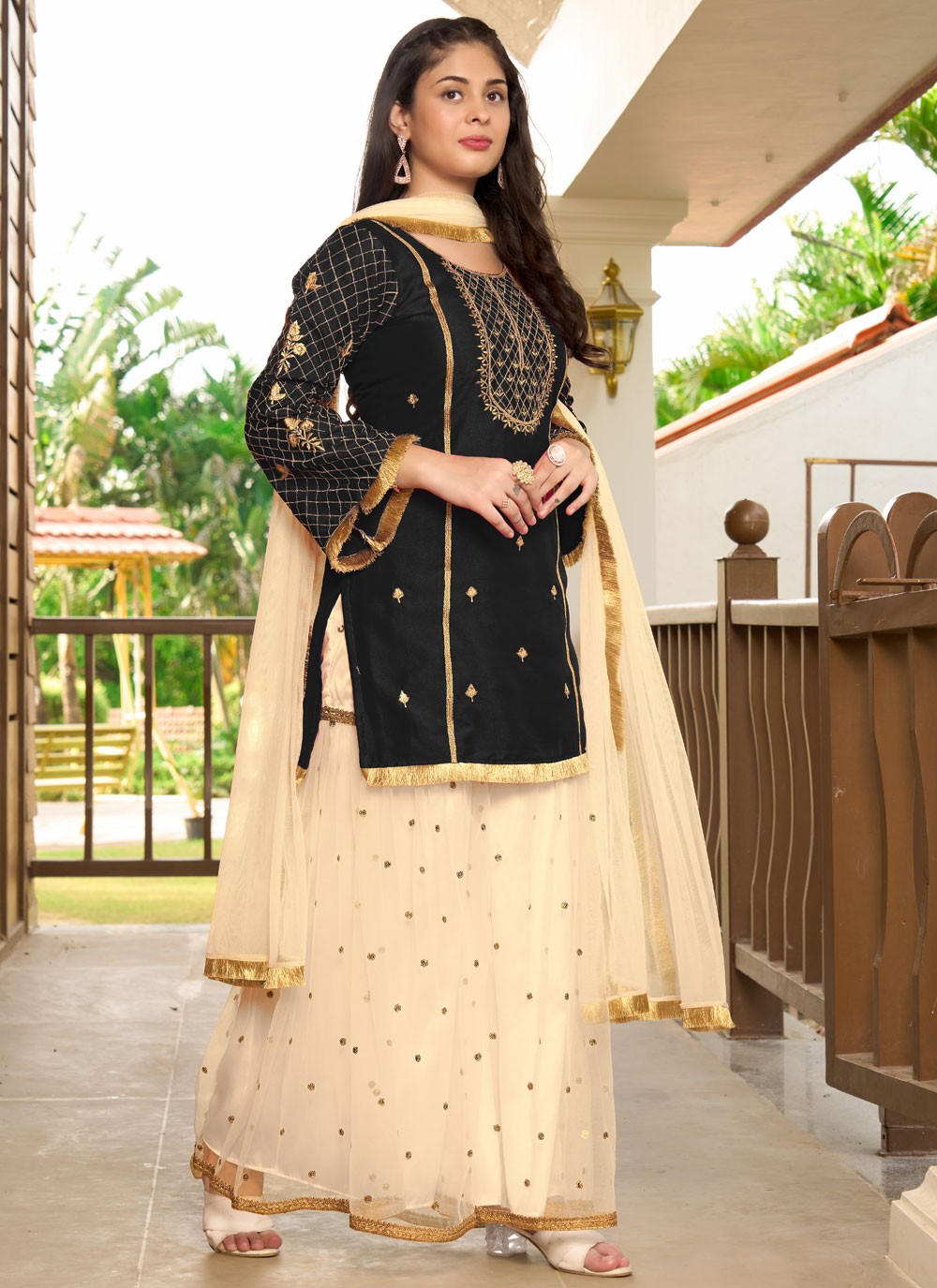 Embroidered Cotton Silk Palazzo Suit - T4411