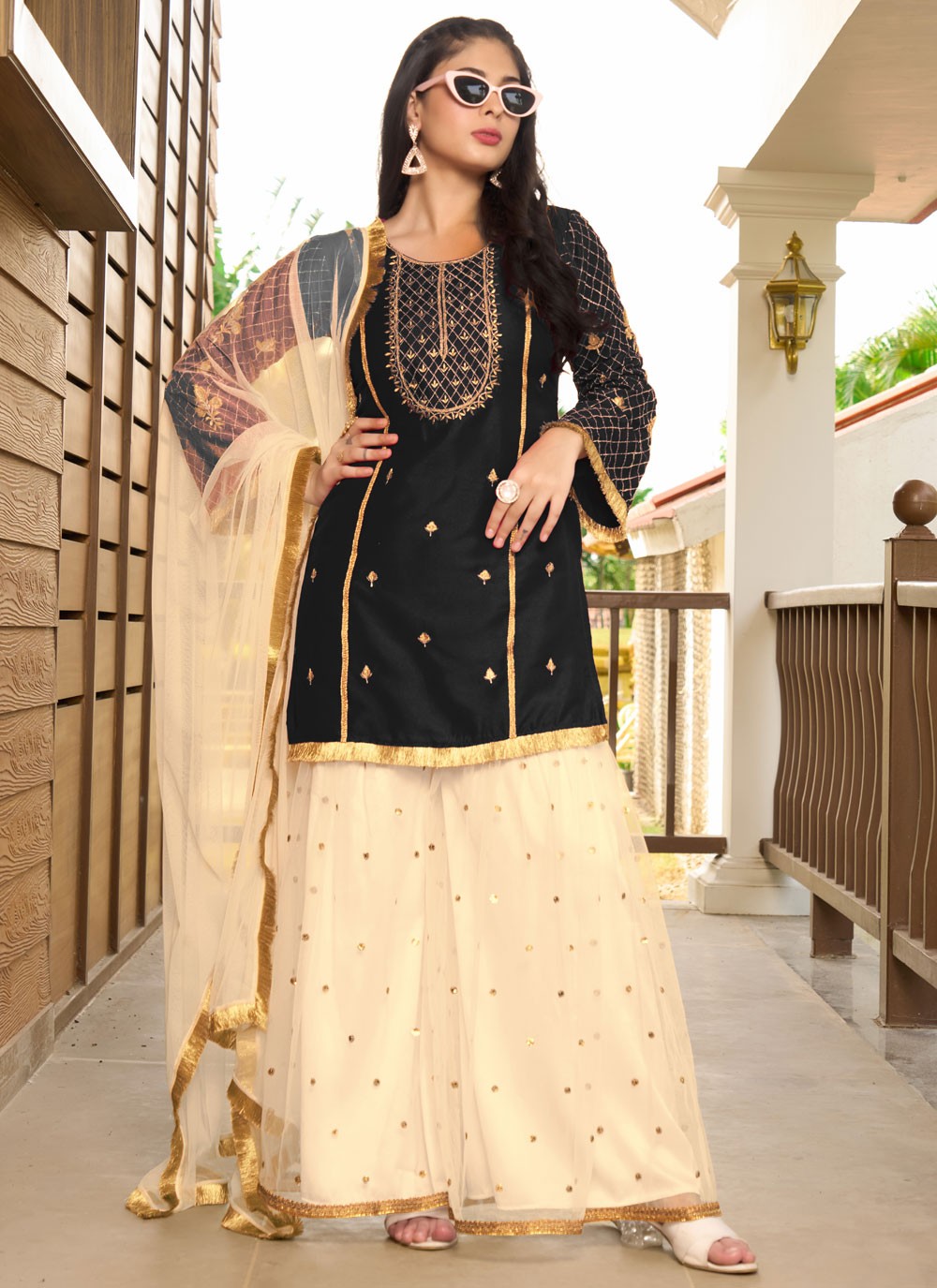 Embroidered Cotton Silk Palazzo Suit - T4411