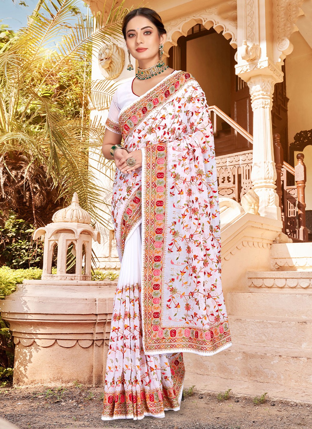 Classic Embroidered Georgette Saree - S2086