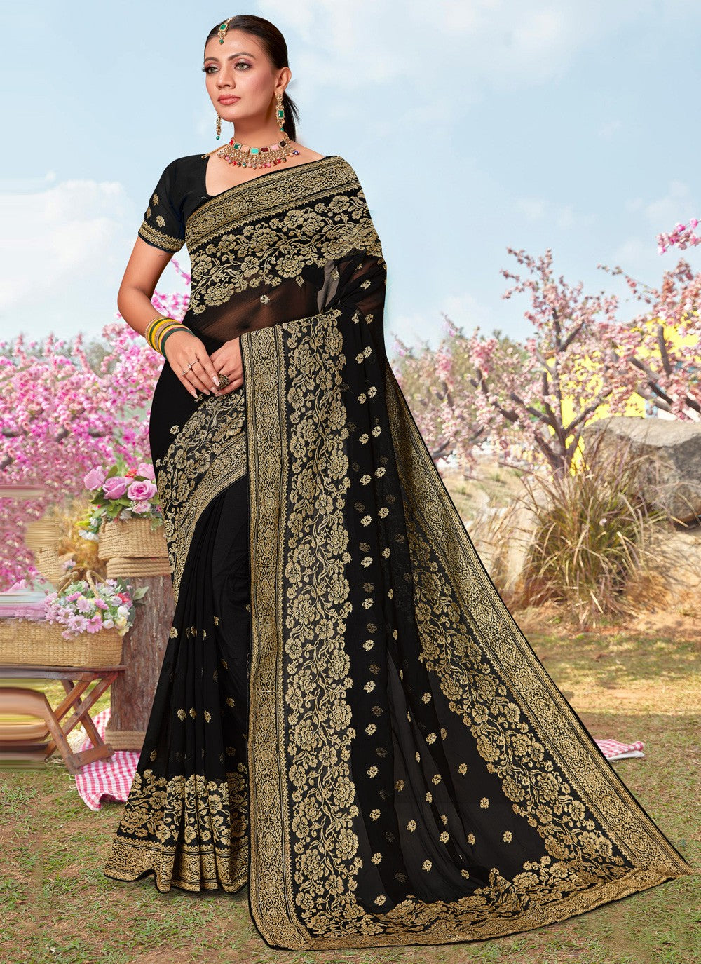 Classic Embroidered Georgette Saree - S3834