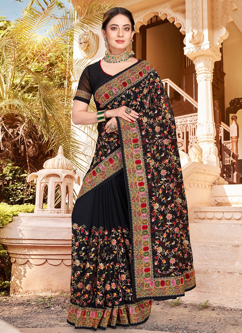 Classic Embroidered Georgette Saree - S2086