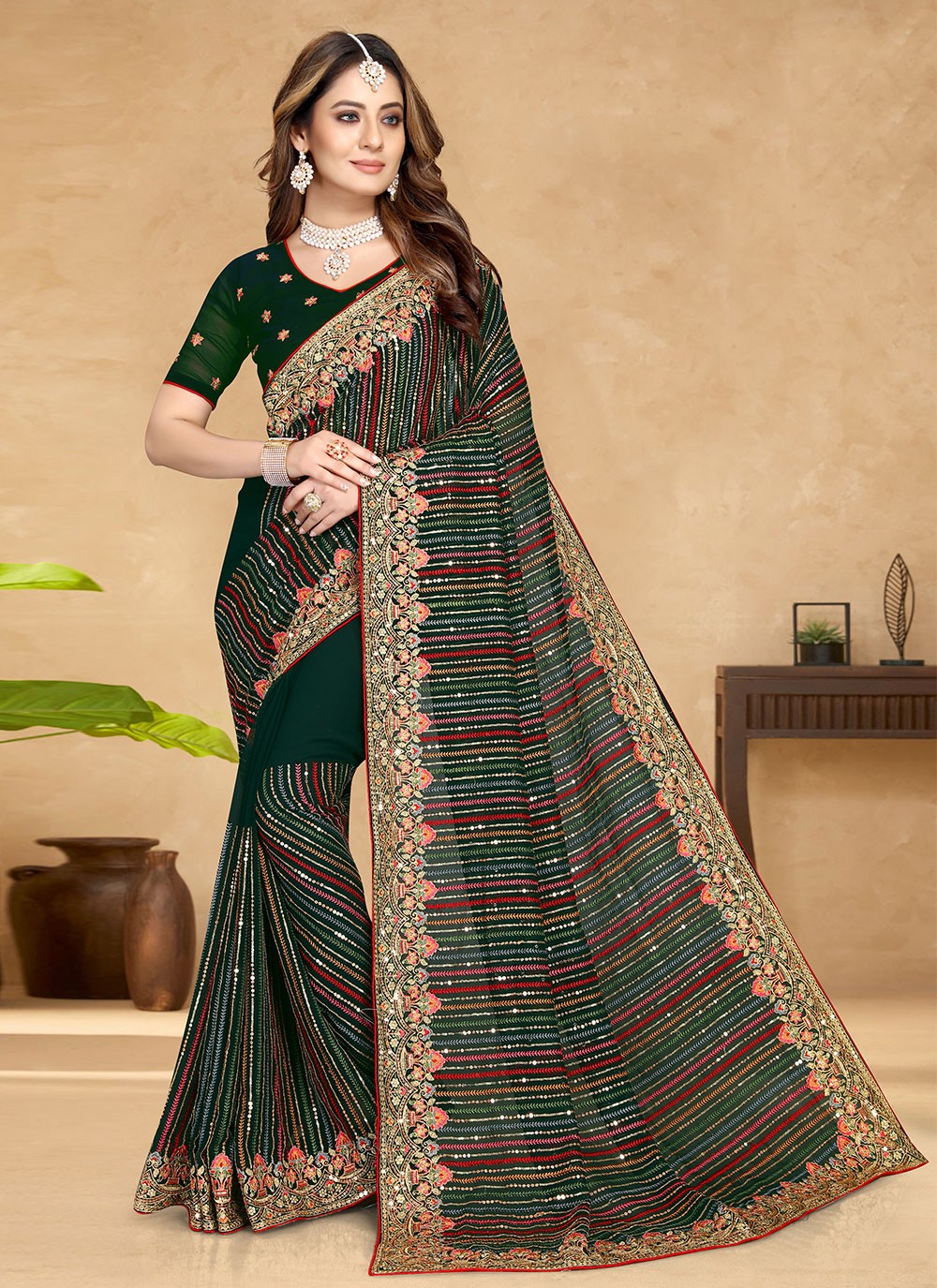 Bollywood Style Embroidered Georgette Saree - S1654