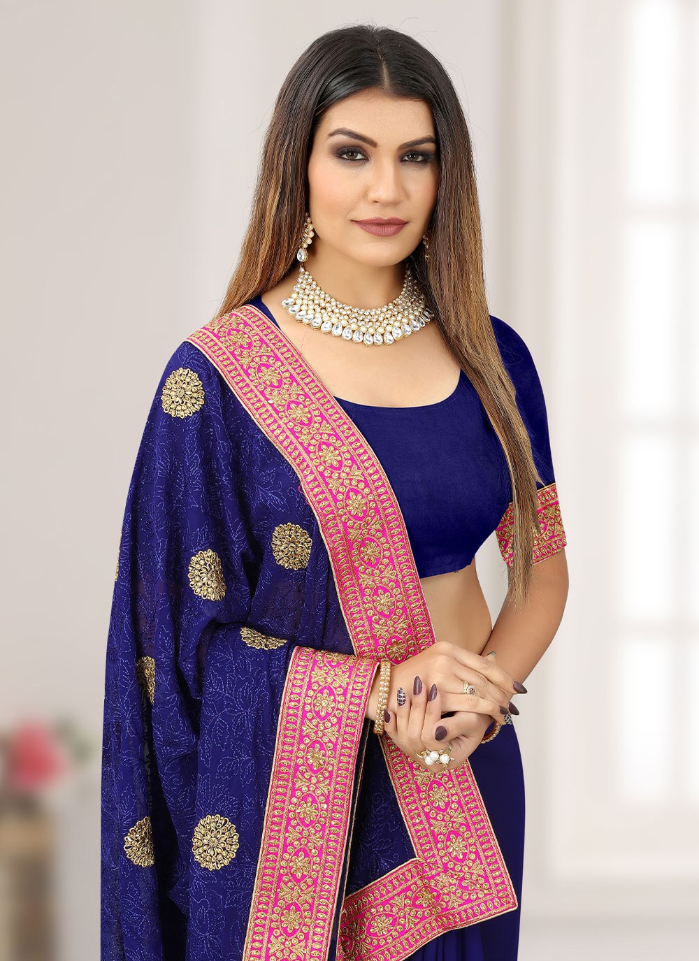 Classic Embroidered Chiffon Saree - S1643