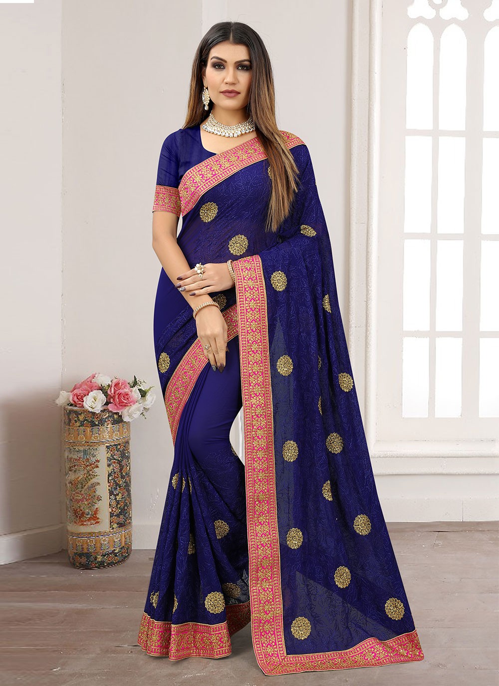 Classic Embroidered Chiffon Saree - S1643