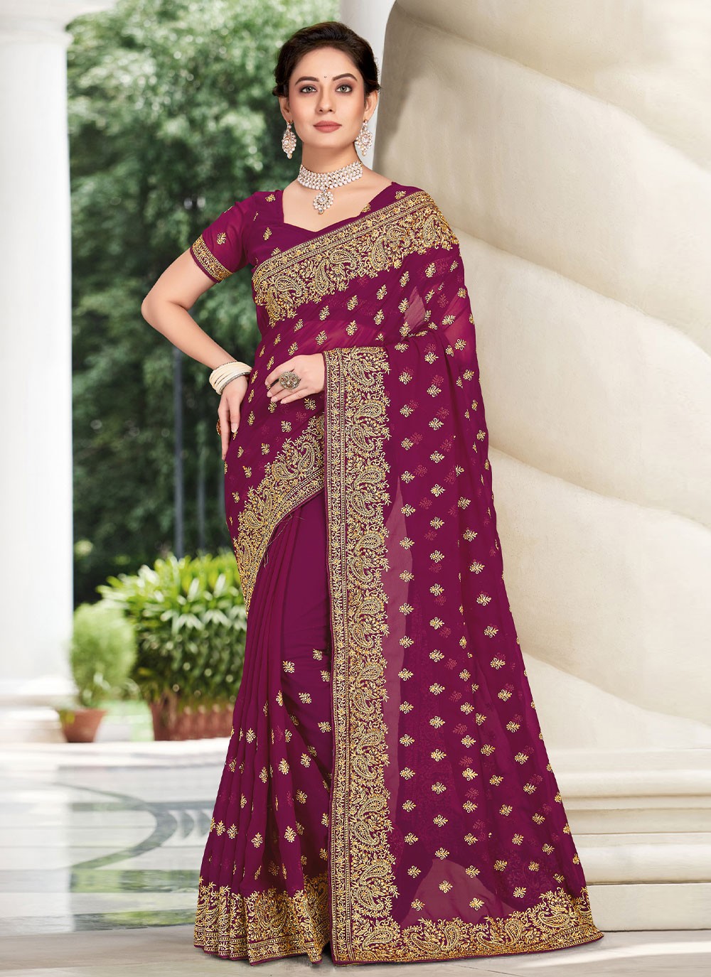 Classic Embroidered Georgette Saree - S1834