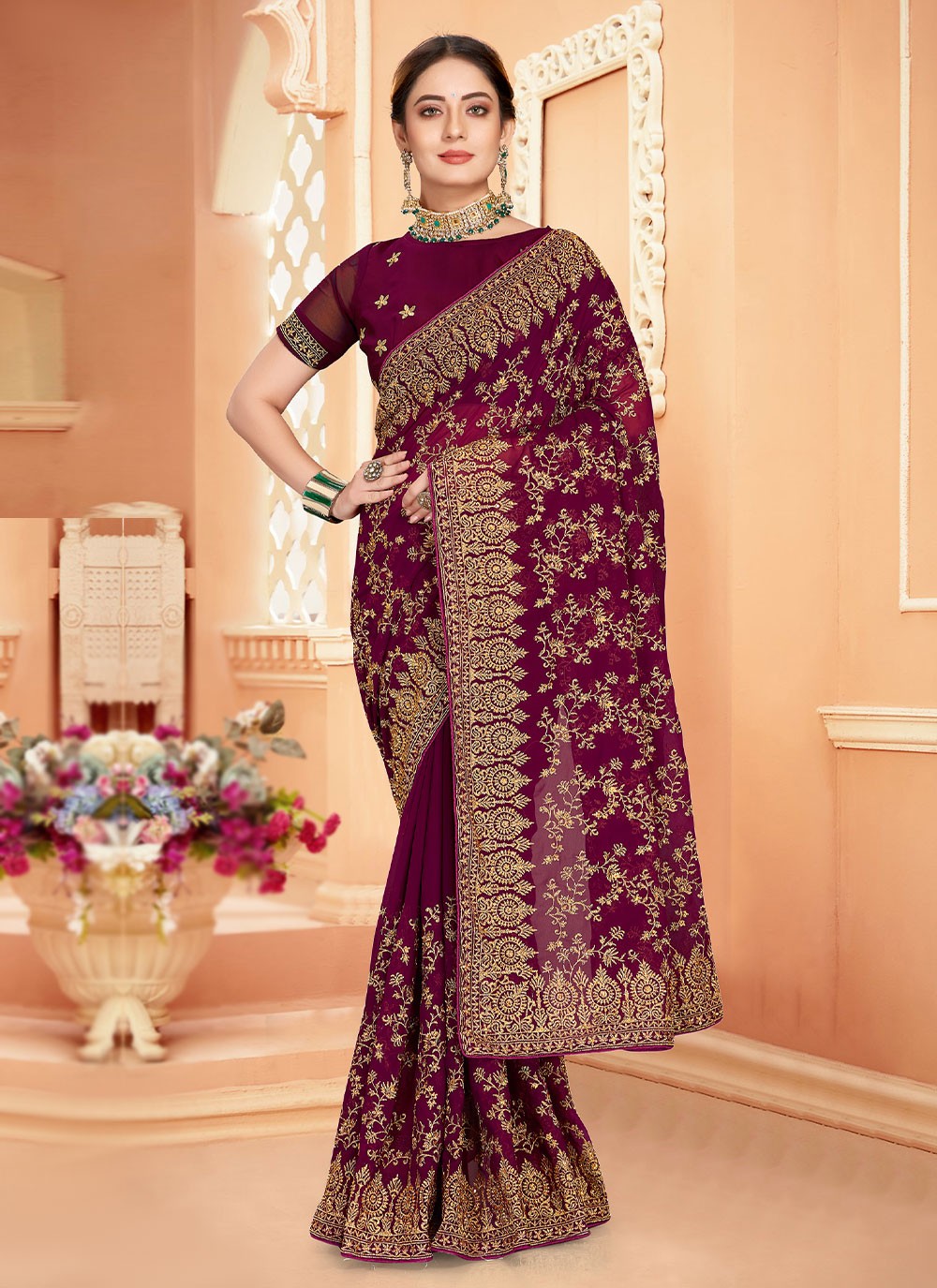 Classic Embroidered Georgette Saree - S1956