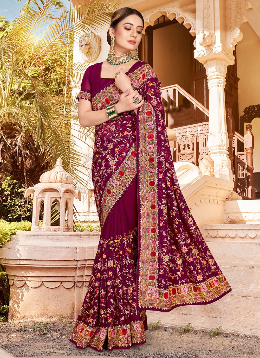 Classic Embroidered Georgette Saree - S2086