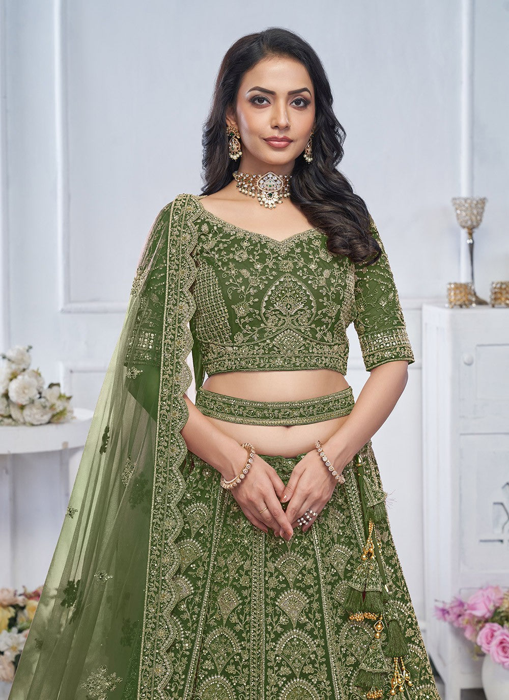 Embroidered Net A - Line Lehenga - L2825