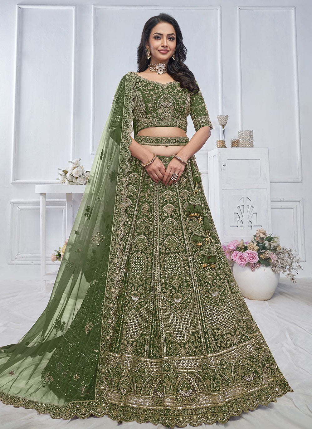 Embroidered Net A - Line Lehenga - L2825