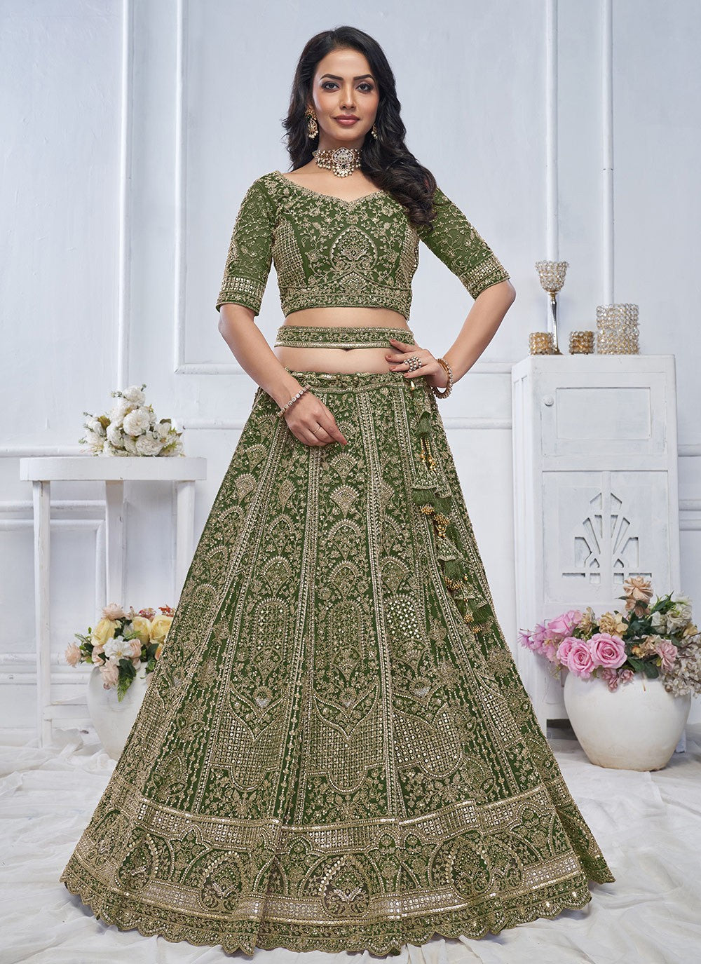 Embroidered Net A - Line Lehenga - L2825