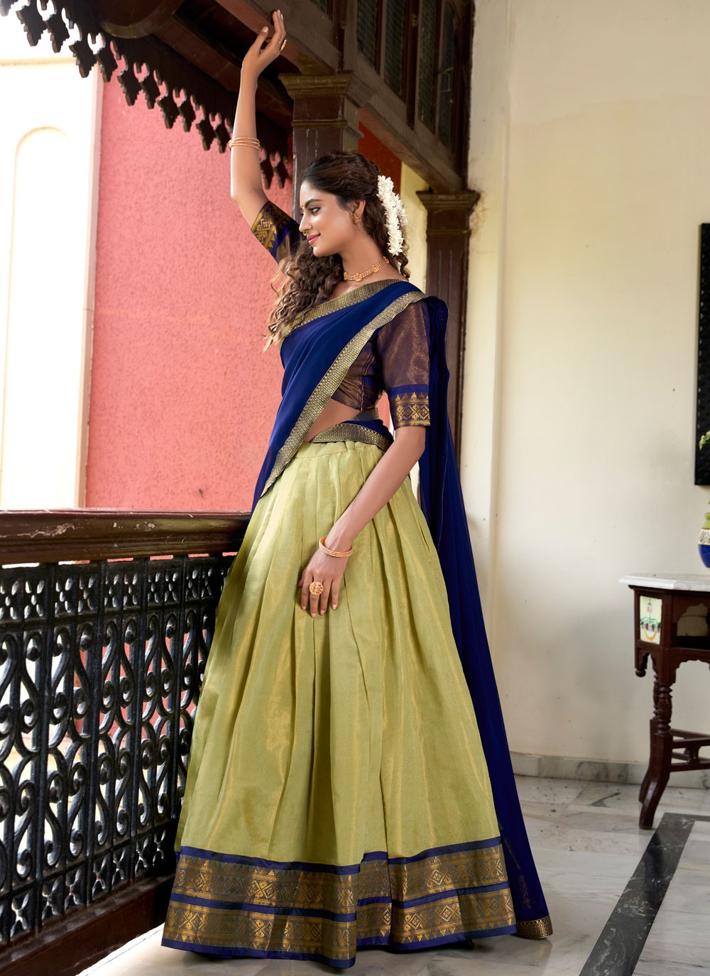 Weaving Zari Kanchipuram Silk A - Line Lehenga - L2927