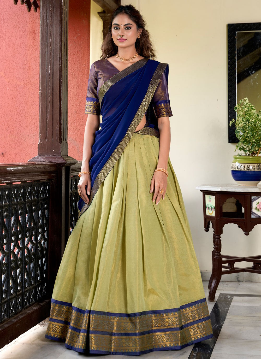 Weaving Zari Kanchipuram Silk A - Line Lehenga - L2927