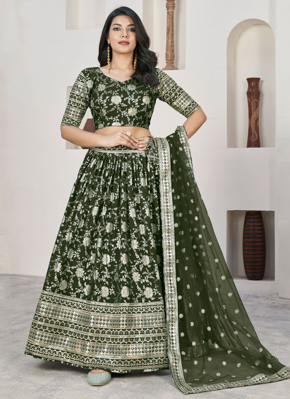 Embroidered Jacquard A - Line Lehenga - L1644