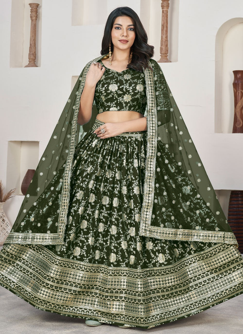 Embroidered Jacquard A - Line Lehenga - L1644