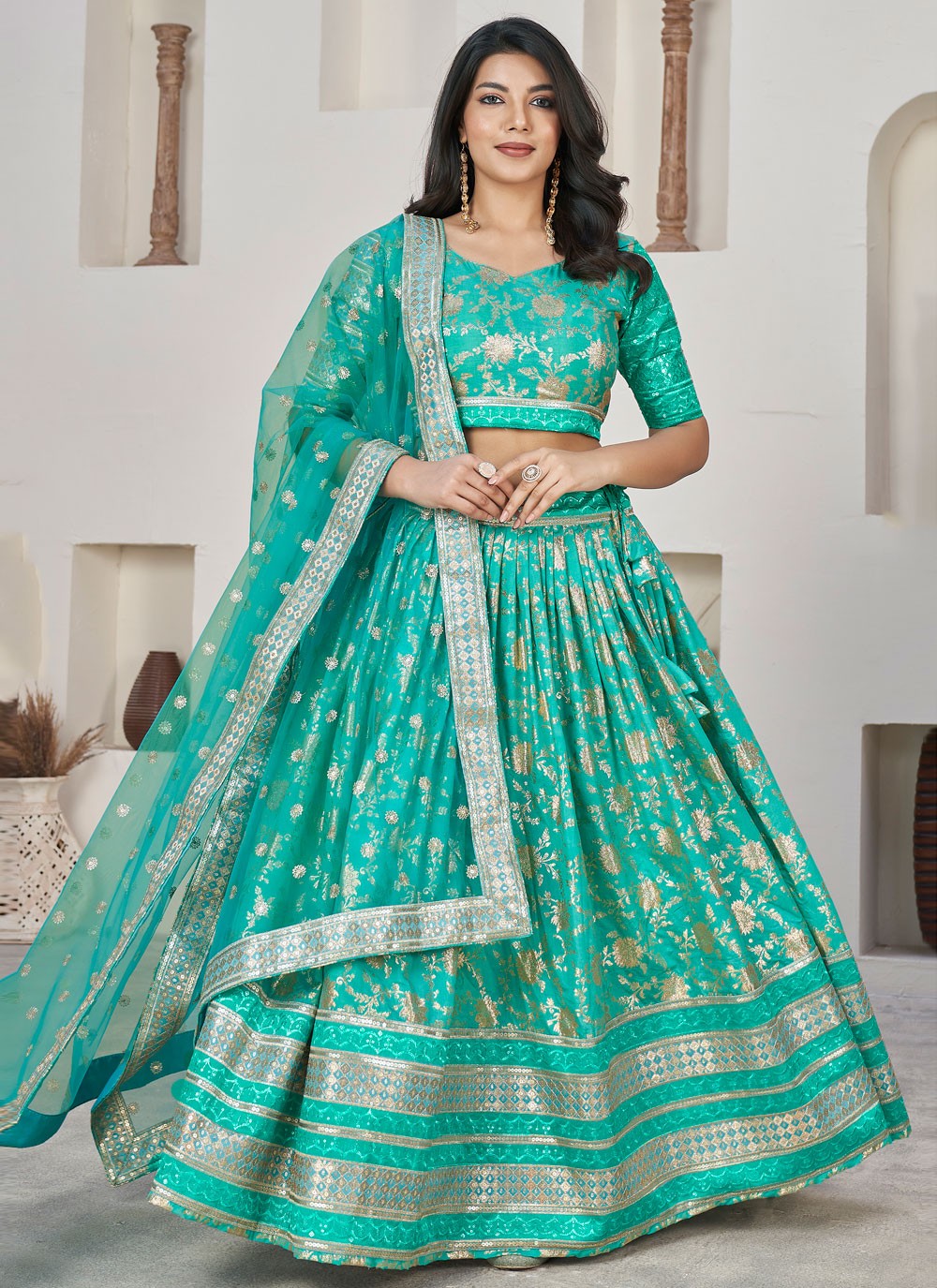 Embroidered Jacquard A - Line Lehenga - L1644