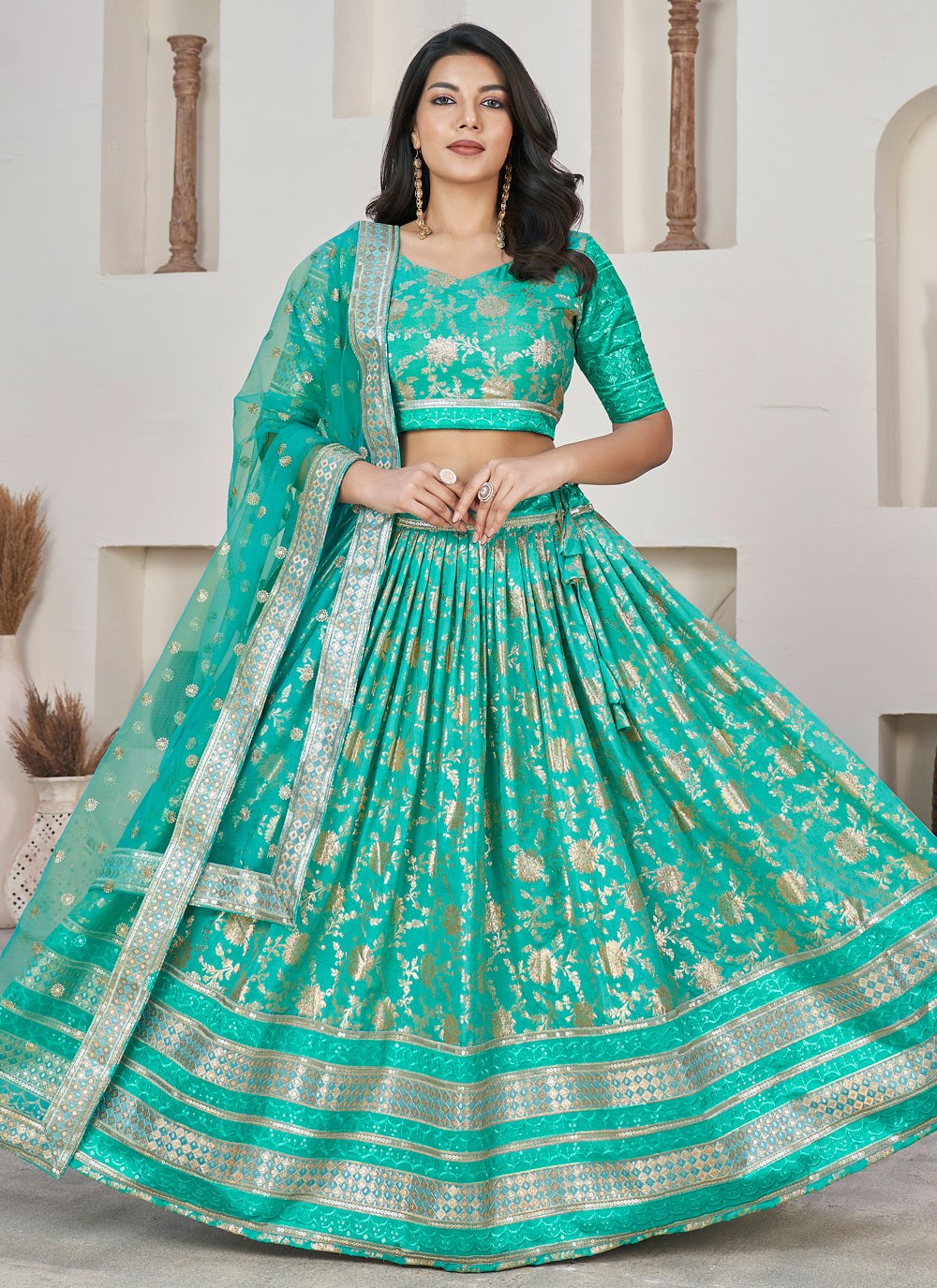 Embroidered Jacquard A - Line Lehenga - L1644