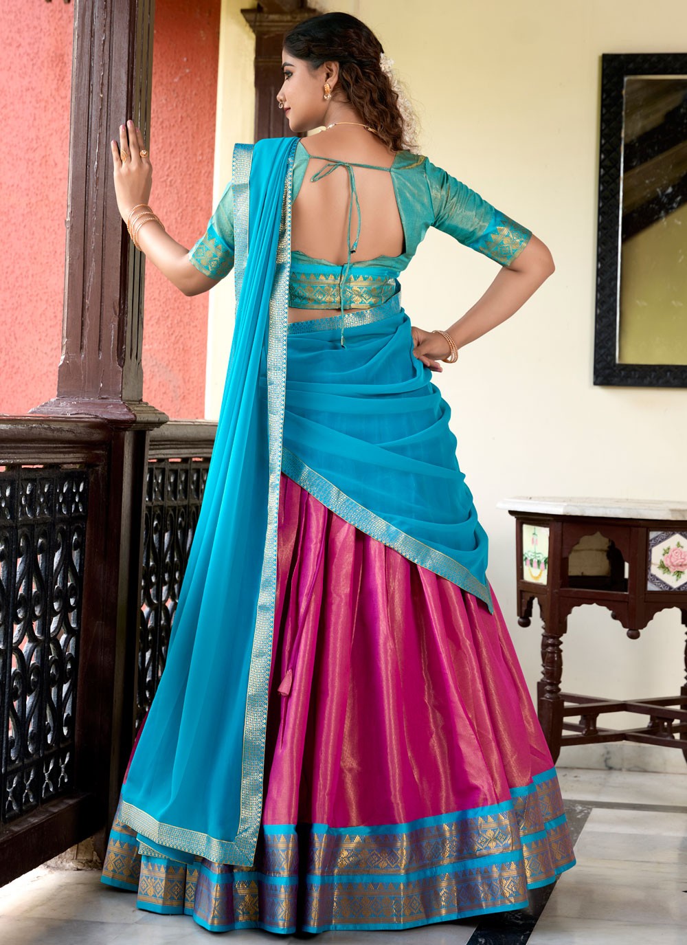 Weaving Zari Kanchipuram Silk A - Line Lehenga - L2927