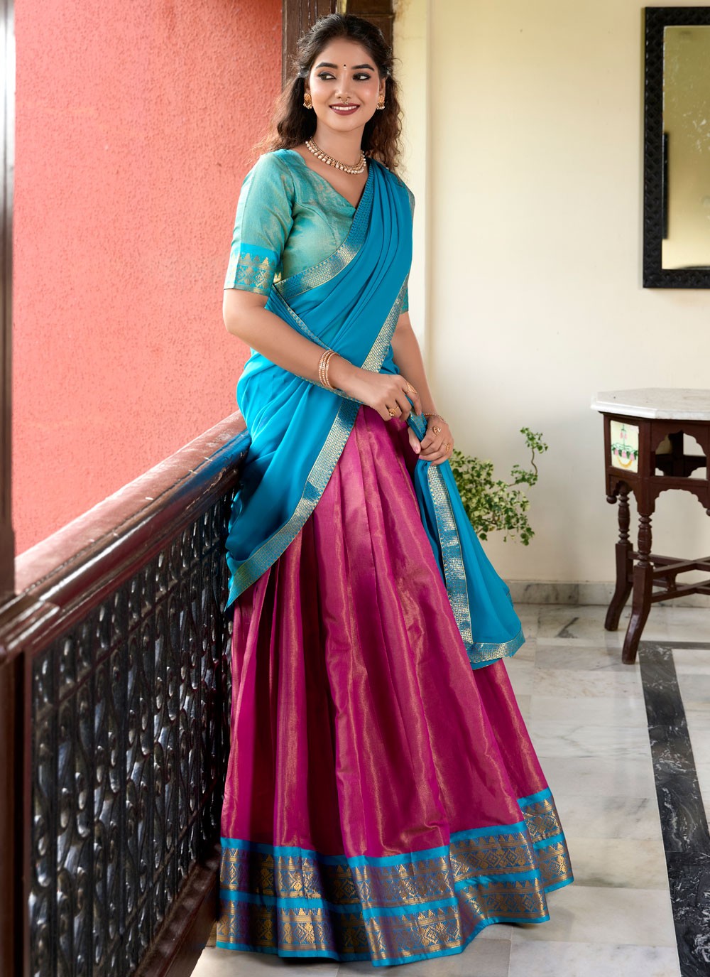 Weaving Zari Kanchipuram Silk A - Line Lehenga - L2927