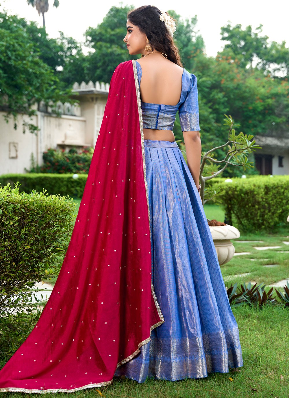 Weaving Zari Kanchipuram Silk A - Line Lehenga - L2579