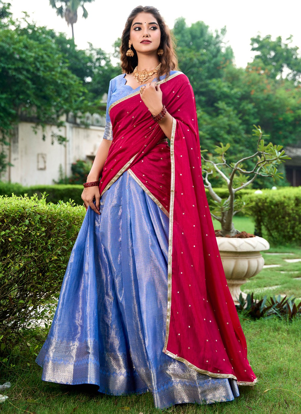 Weaving Zari Kanchipuram Silk A - Line Lehenga - L2579