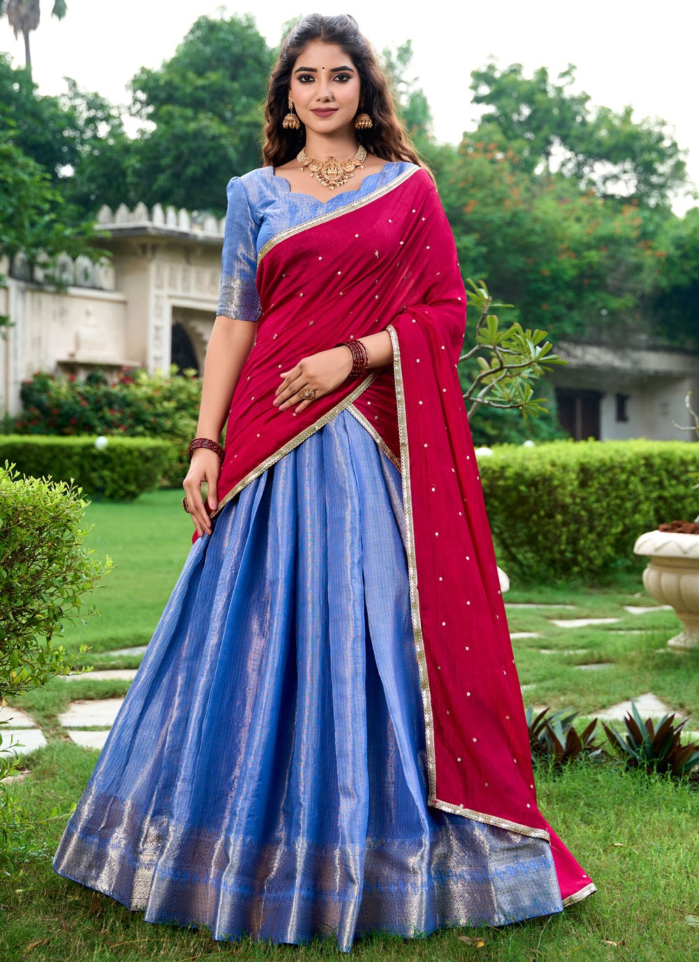 Weaving Zari Kanchipuram Silk A - Line Lehenga - L2579