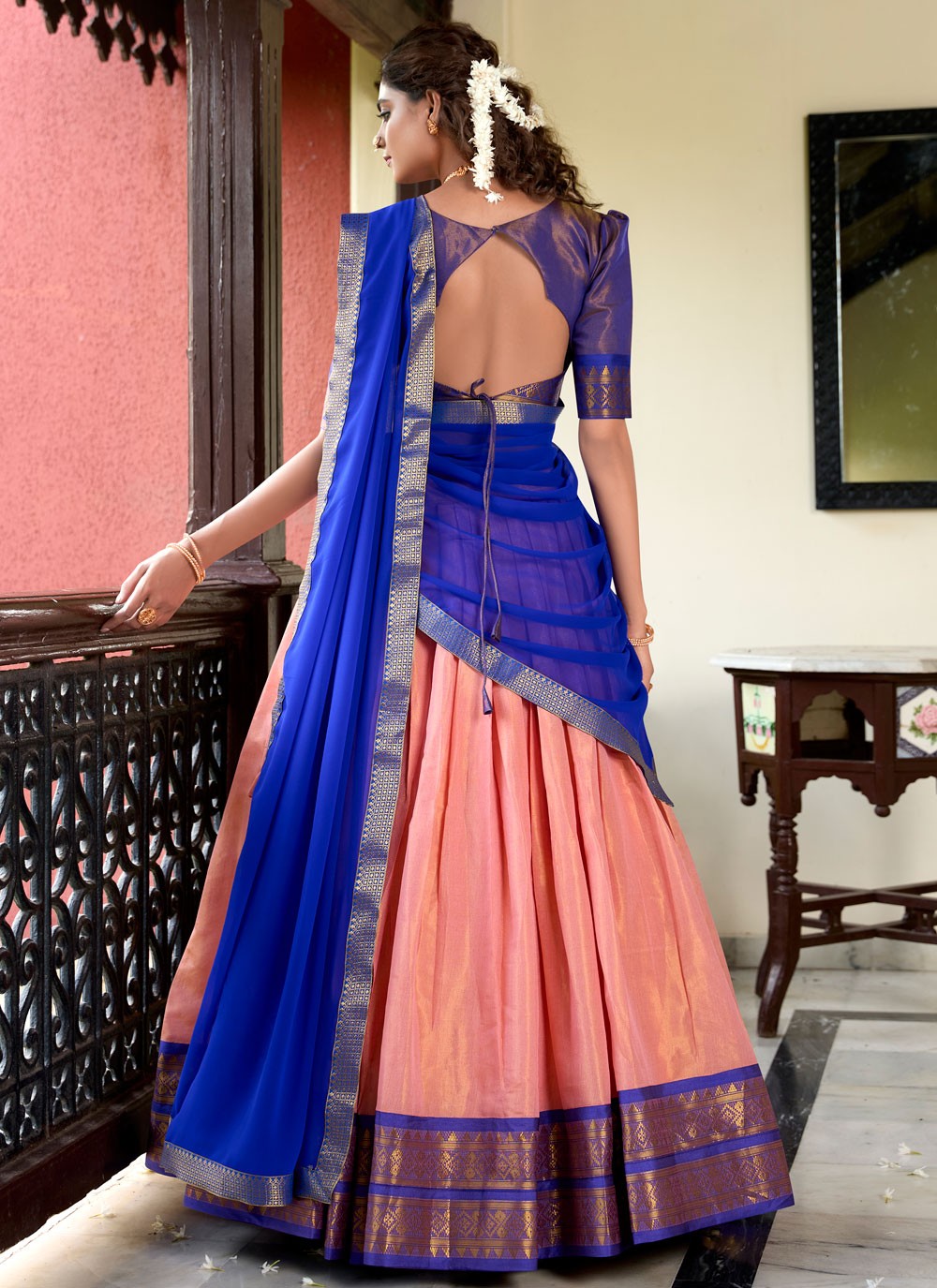 Weaving Zari Kanchipuram Silk A - Line Lehenga - L2927